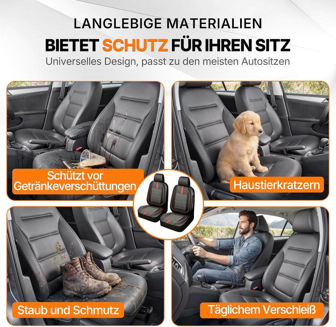 TOYOUN Klassische Vordersitzbezüge, aus PU-Leder, Paar Vordersitzbezüge, universell, Airbag-kompatib