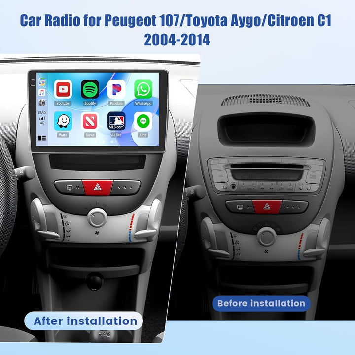 [4G+128G]Inefala Android 15 Autoradio für Peugeot 107/Toyota Aygo/Citroen C1 2004-2014 mit Wireless