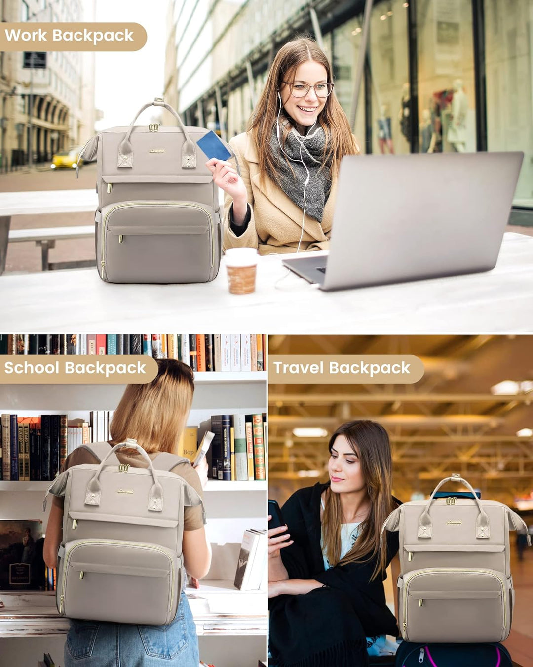 LOVEVOOK Rucksack Damen Schulrucksack, Wasserdicht Laptoprucksack mit Ladeanschluss, Rucksäcke für U