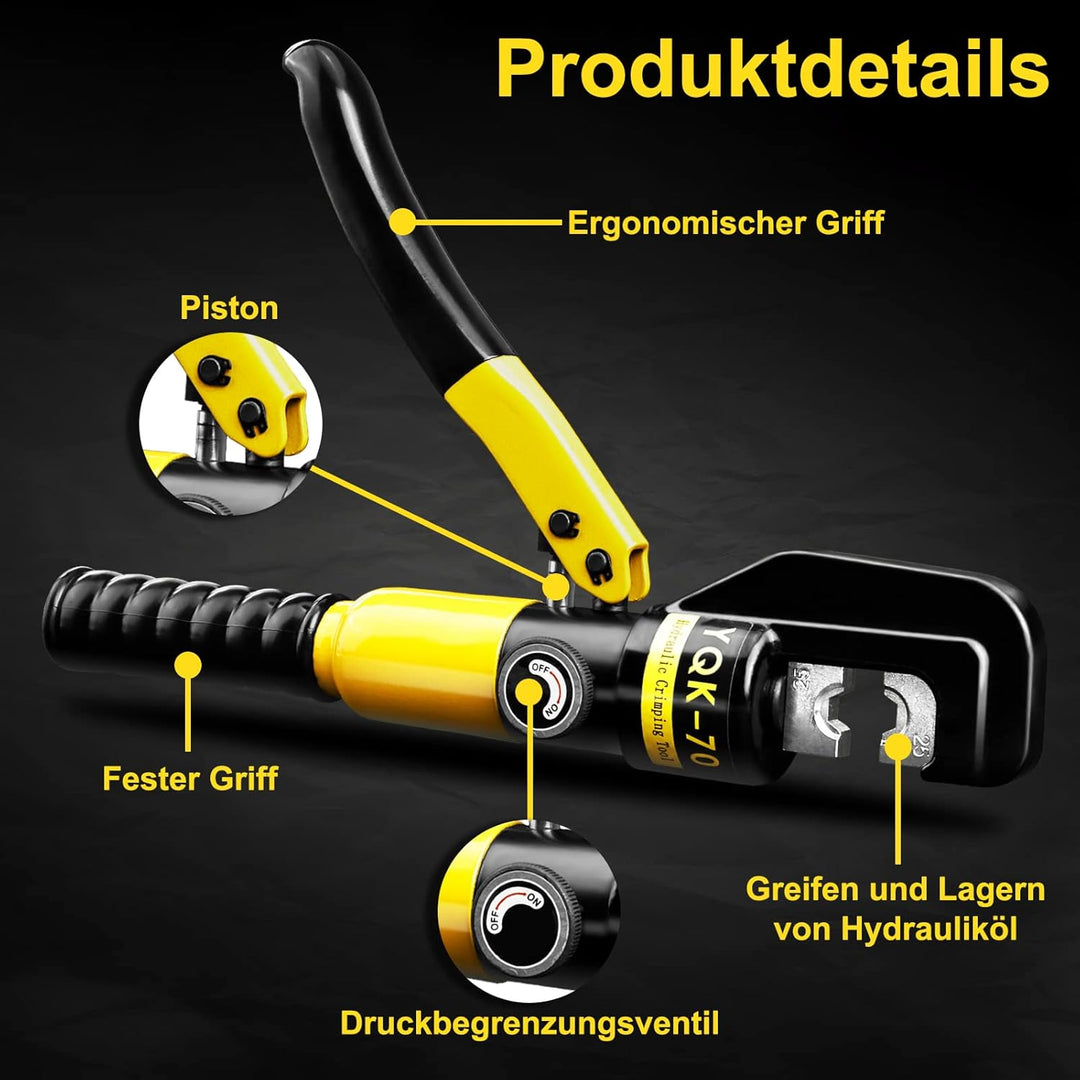 Brileine Hydraulische Crimpzange 4–70 mm² – Batteriekabelschuh Crimpzange mit 9 Crimpbacken für Kupf