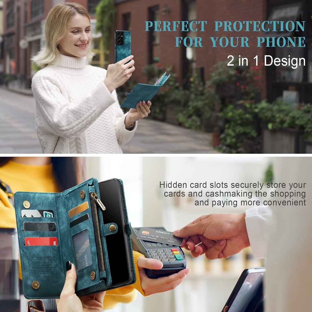 für Galaxy S21 Ultra Hülle, Stossfest Kartenfach Magnetisch Abnehmbare Tasche Handyhülle für Samsung