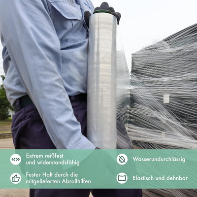 Good Warehouse Hochwertige Stretchfolie 23 m – 500 m Verpackungsfolie mit Handabroller-Set – 40 cm b