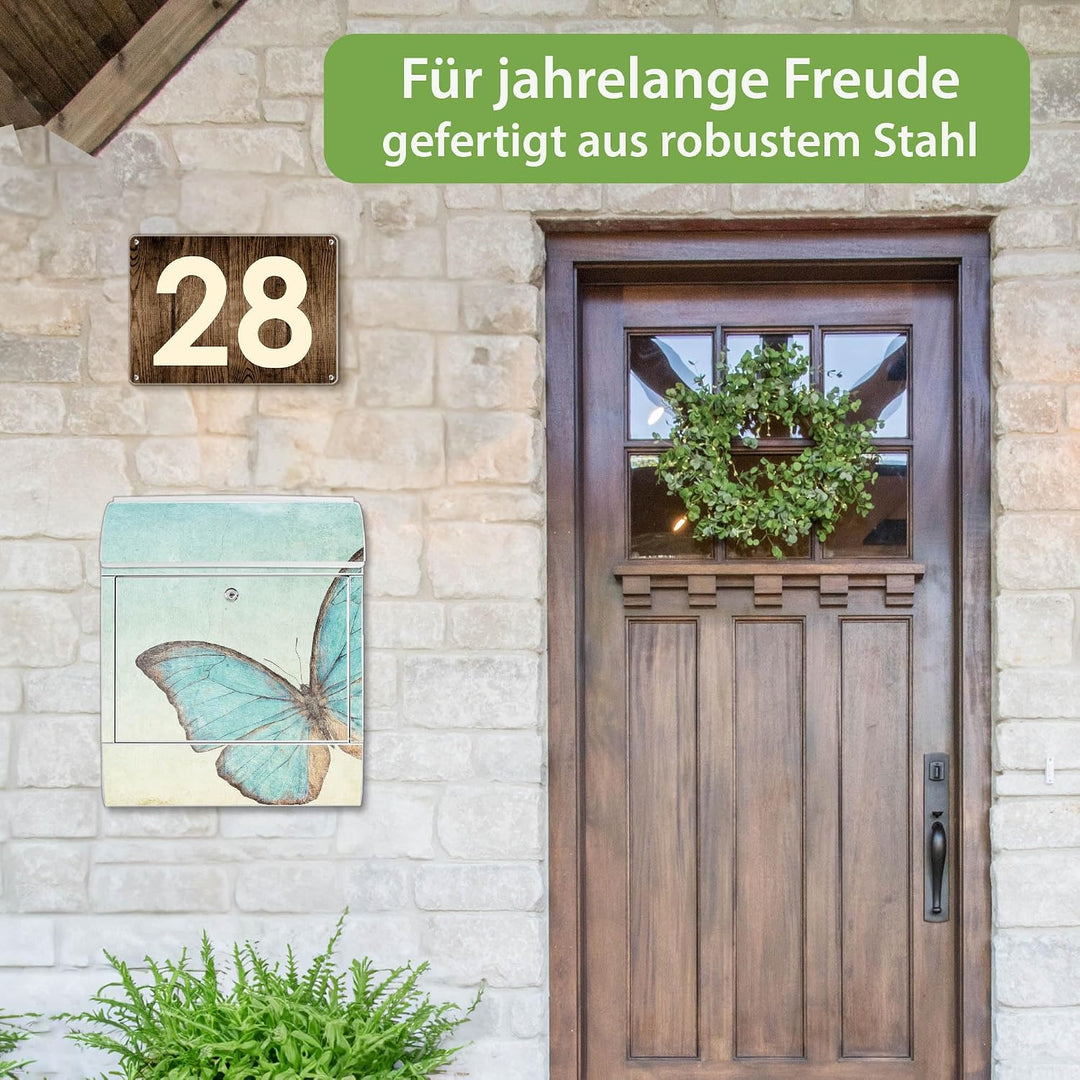 banjado® Design Briefkasten mit Motiv Blaue Schmetterlinge 39x47x14cm &amp; 2 Schlüssel - Briefkasten St