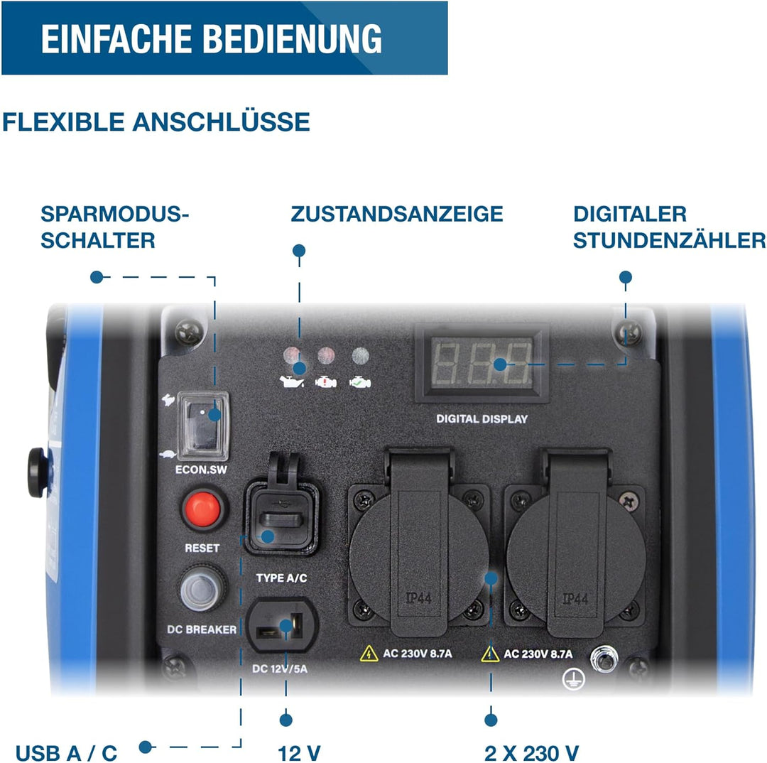 HYUNDAI Inverter Stromgenerator HY2000Si D, Notstromaggregat, Generator, Stromerzeuger mit 2 kW, Ben