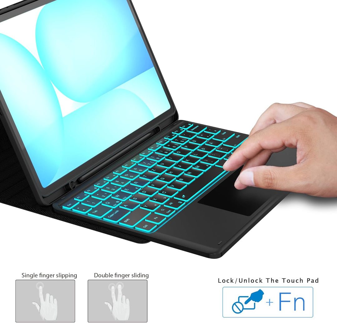 Für Galaxy Tab S10 FE+ 13,1" Tastatur Hülle - 7 Farben Beleuchtung Abnehmbare Trackpad Tablet Cover