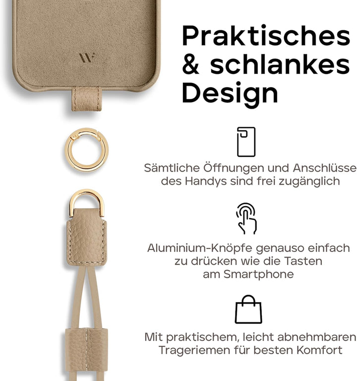 WIIUKA Hülle für iPhone 15 Pro Max, Leder aus Deutschland, Lederhülle Handykette, Premium Handyhülle