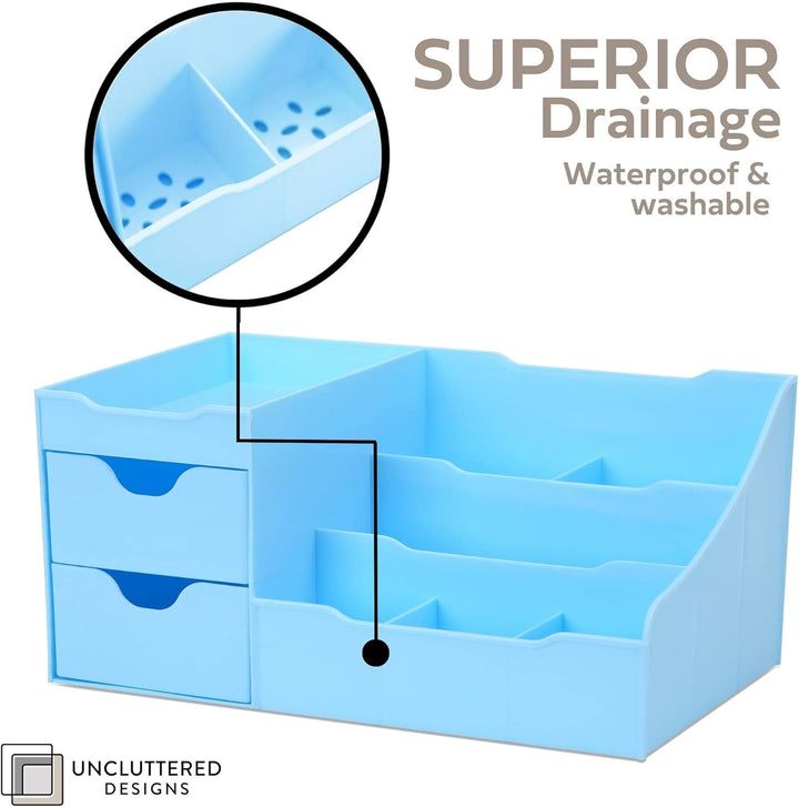 UNCLUTTERED DESIGNS Make-up Organizer Mit Schubladen (2 Schublade, Blau) 2 Schublade Blau, 2 Schubla