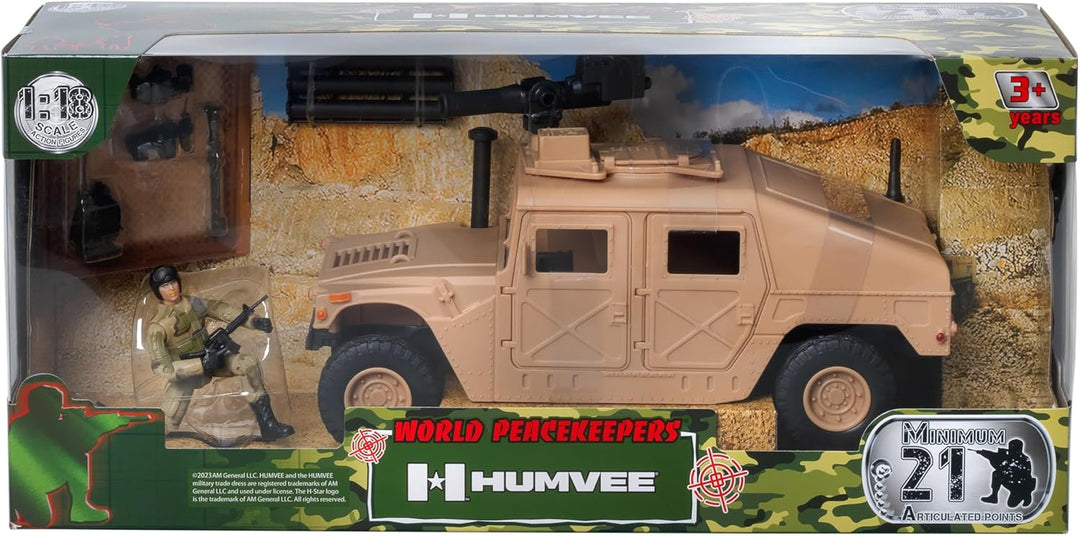 Peterkin World Peacekeeper Wüstenhumvee mit Militärfiguren und Zubehör, Massstab 1:18, Actionfiguren