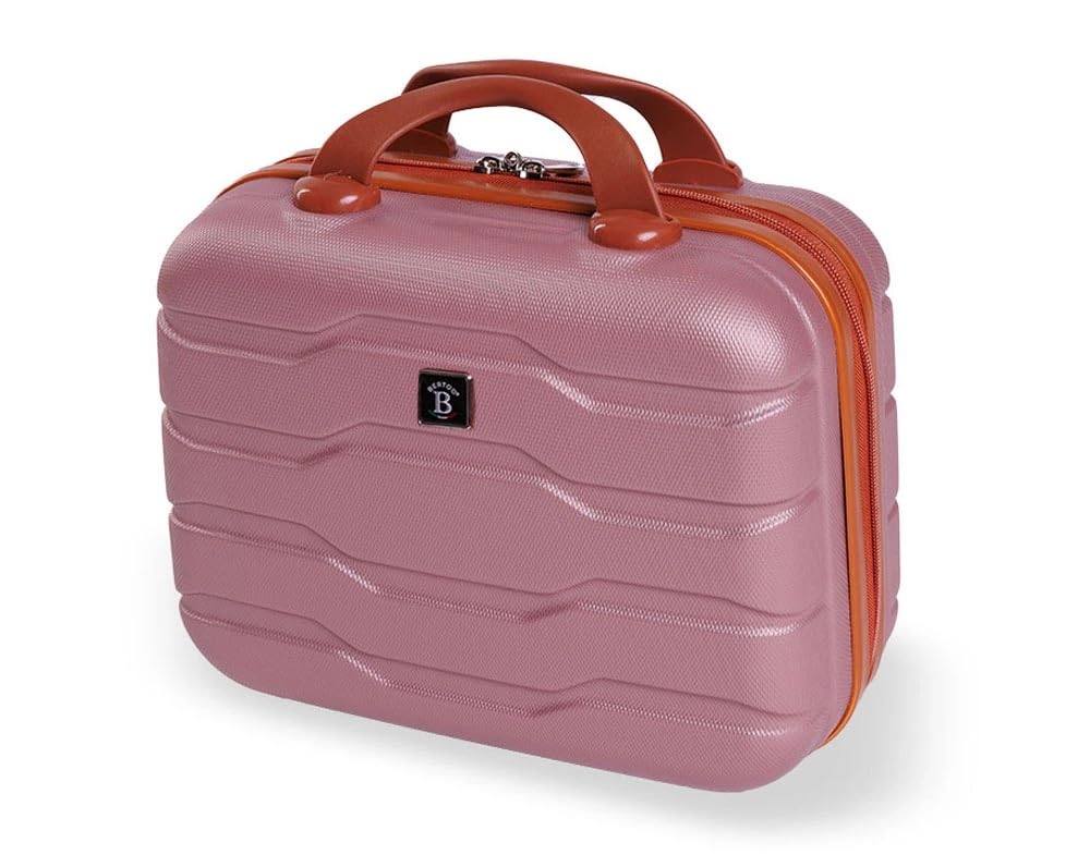BERTOO Firenze Damen-Reisekoffer aus pinkfarbenem ABS-Hartschalen-Kunststoff mit Gepäckgurt Rosegold