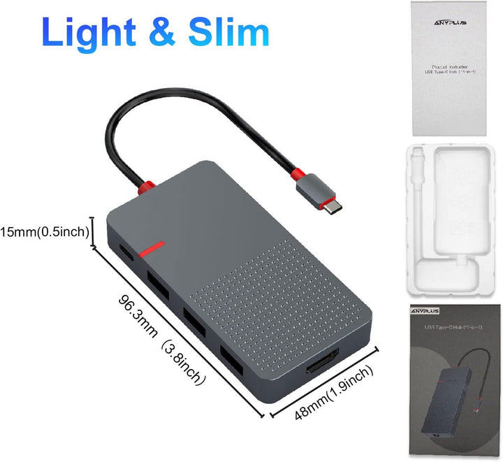 USB C Hub, 7 in 1 Laptop Docking Station，USB Verteiler with 4K HDMI, 3 Ports USB 3.0, TF/SD Kartenle