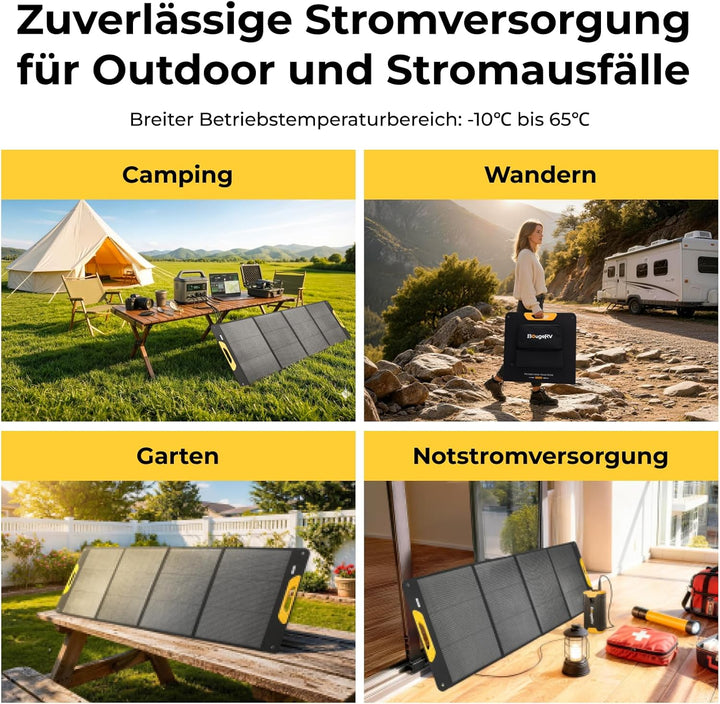 BougeRV 200W Solarpanel Faltbar, 25% Effizienz N-Typ Tragbares Solarpanel für 277Wh Akku, Fiberglas