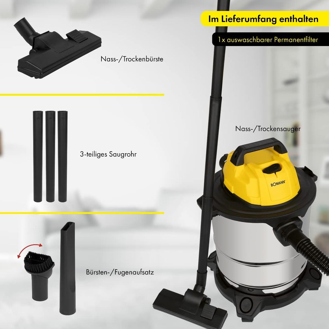 Bomann Nass Trockensauger 3in1,Nasssauger u. Gebläsefunktion,20L Tank,extra langes Kabel(5m) inkl. a