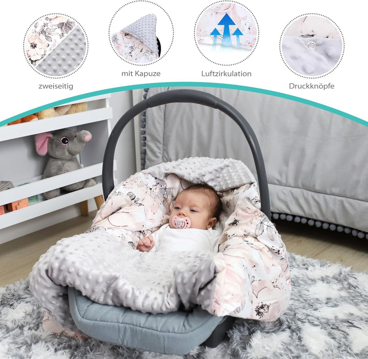 Einschlagdecke Babyschale Decke Kinderwagen 90x90cm - universal Baby Babydecke für Buggy Autositz Ga