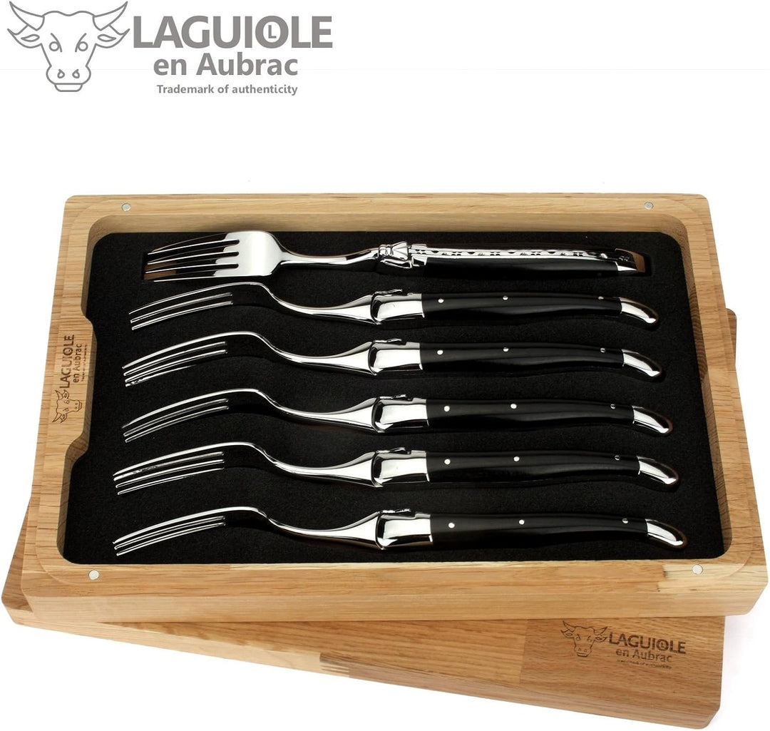 Laguiole en Aubrac - 6er Set Gabeln - Passend zu den Steak-Messern aus Frankreich - Griff Ebenholz -