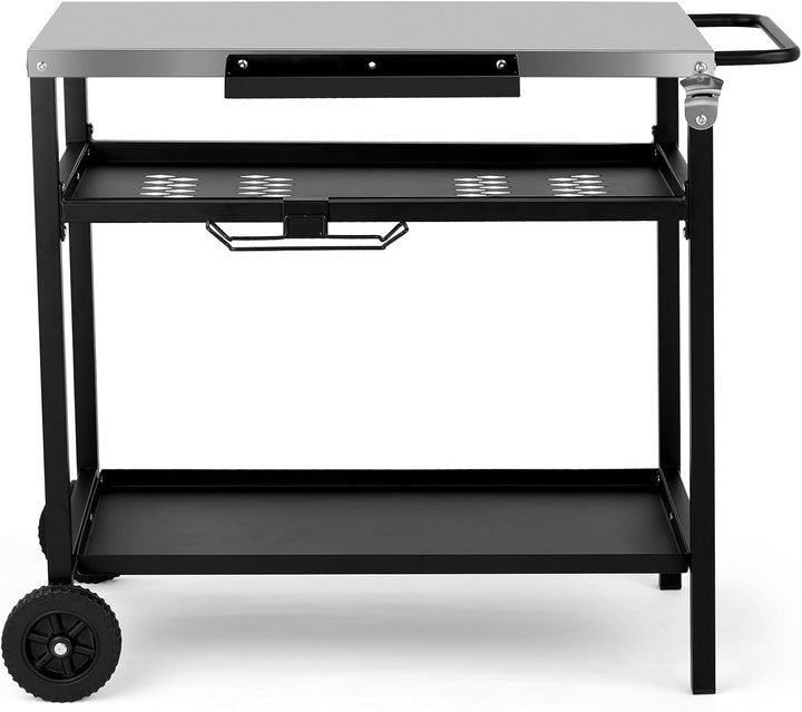 LEADZM Grillwagen - Grilltisch Outdoor, 97 x 51x 83 cm, Schreibtisch aus Edelstahl Silber,Mit Rädern