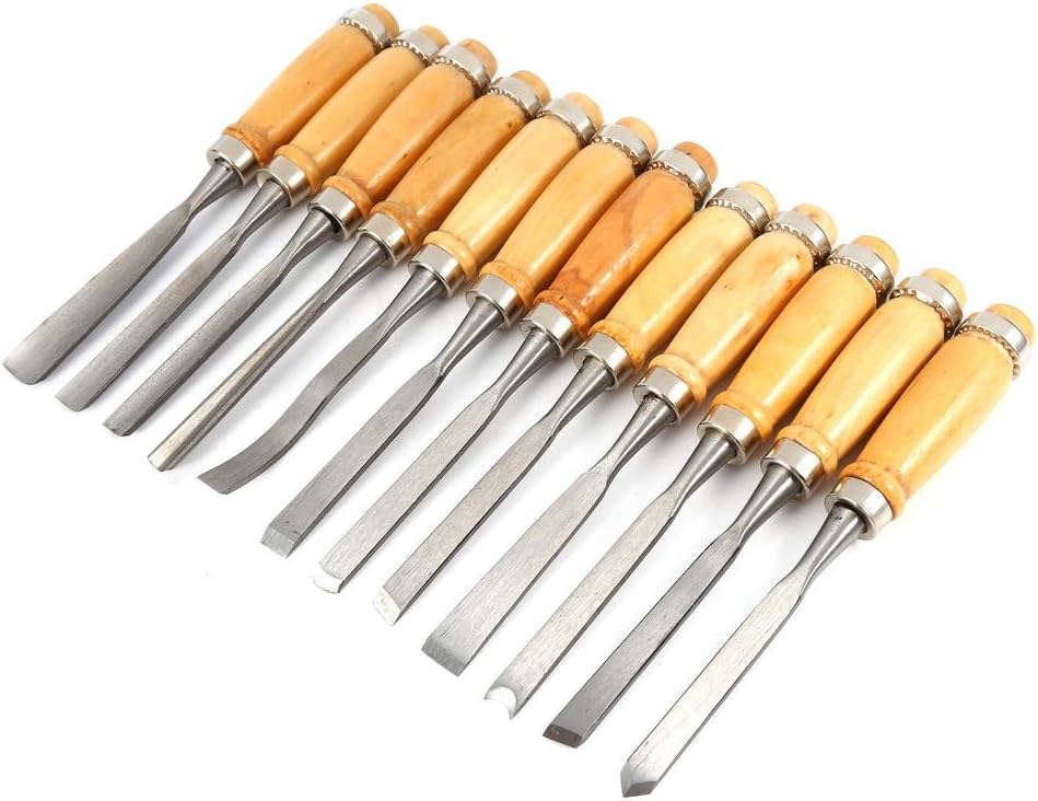12PCS Holzschnitzwerkzeug, Holzschnitzerei Handmeissel-Set Holzmeisselset Tranchiermesser Holzschnit