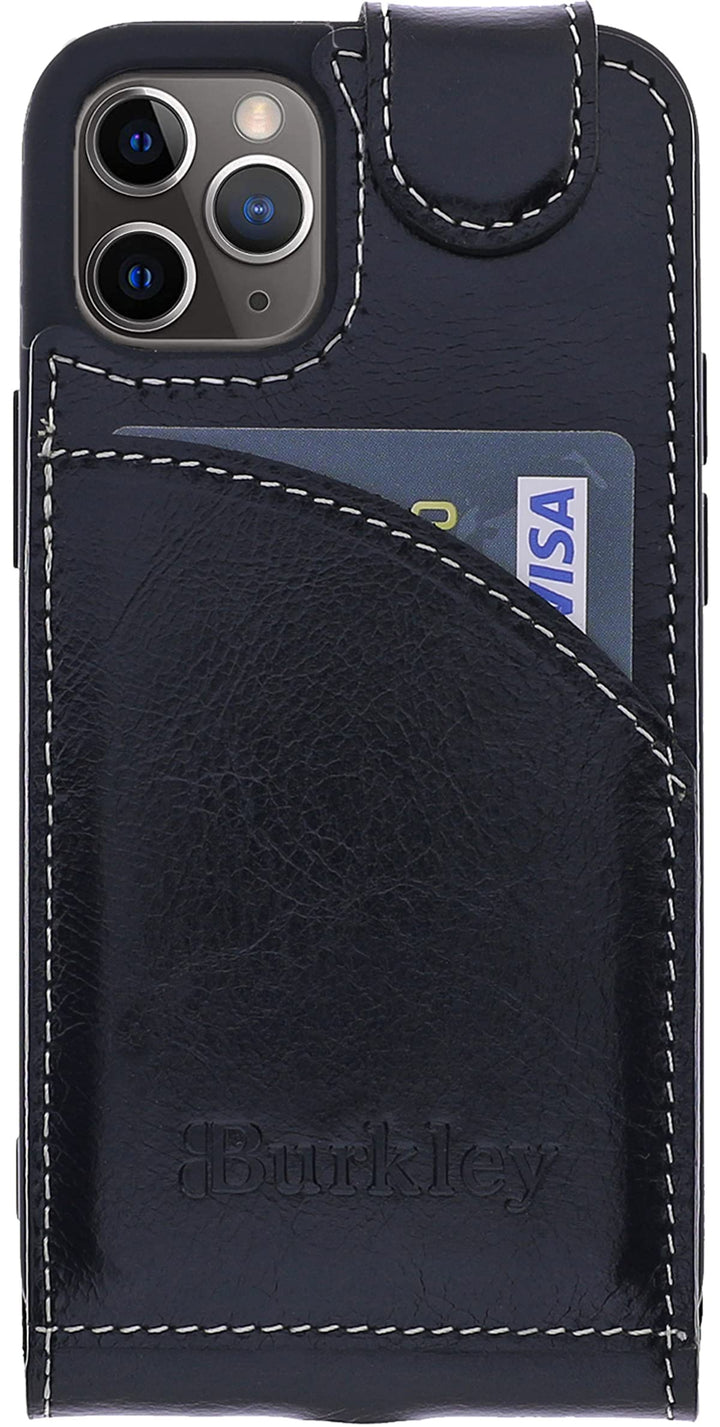 Burkley Flip Case Handyhülle für iPhone 14 Plus - Handytasche aus echtem Rindsleder, 360° Schutz mit