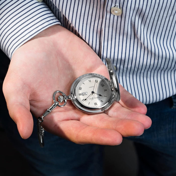 Hermann Jäckle Koblenz II BigDate Quarz Taschenuhr mit Kette & Reiseetui