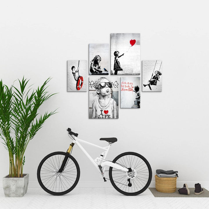 Novart Bilder Set - AUFHÄNGFERTIG - KEIN EXTRA RAHMEN BENÖTIGT - Banksy Collage Modern Street Art -