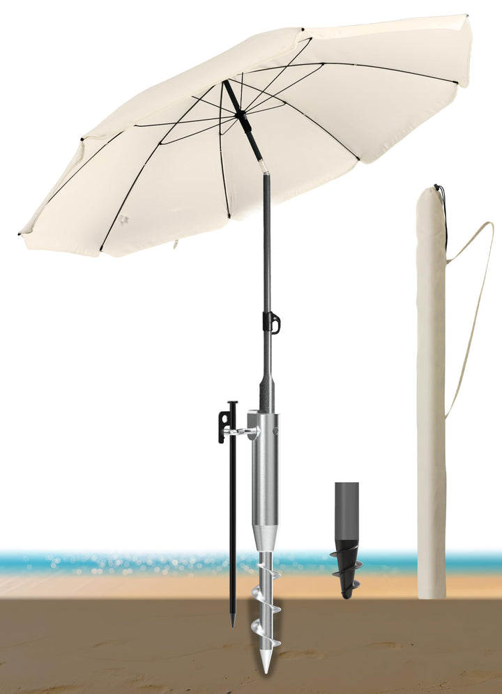 4smile Sonnenschirm Strand Ø 180 cm mit Eindrehbodenhülse, Beige | Strandschirm windfest stabil mit