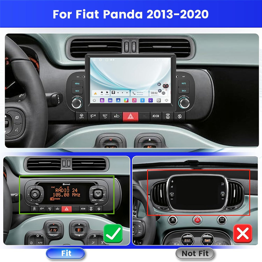 Android 15 Radio für FIAT Panda 2013-2020 2+64G mit Wireless CarPlay Android Auto, 7 Zoll Bildschirm