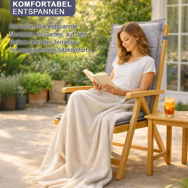 Relexo Premium - Hochlehner Auflage Gartenstuhl Stuhlauflage mit Polster, Outdoor Sitzkissen &amp; Stuhl