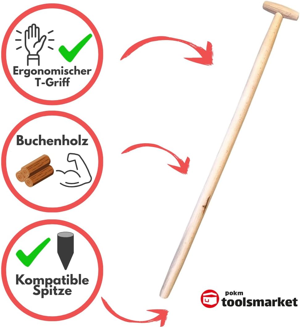 3 Stk. Besenstiel Holz 100cm Ersatzstiel mit T-Griff, Holzstiel aus Buchenholz, Gerätestiel Ø 38 mm,