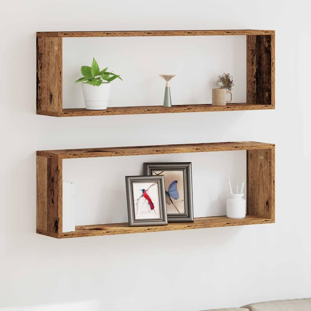 vidaXL Wandregal mit Regal 2 pcs Altholz 80 x 15 x 26 cm Holzwerkstoff, Moderne rechteckige Wandrega