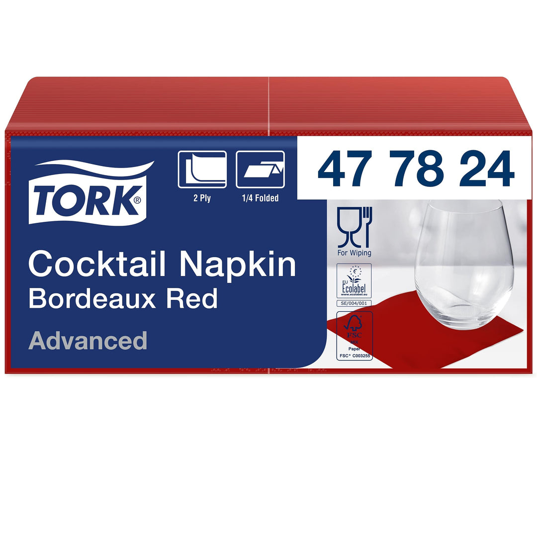 Tork 477824 Cocktailservietten Bordeauxrot / Cocktail Serviette in Advanced Qualität mit 1/4 Falz /