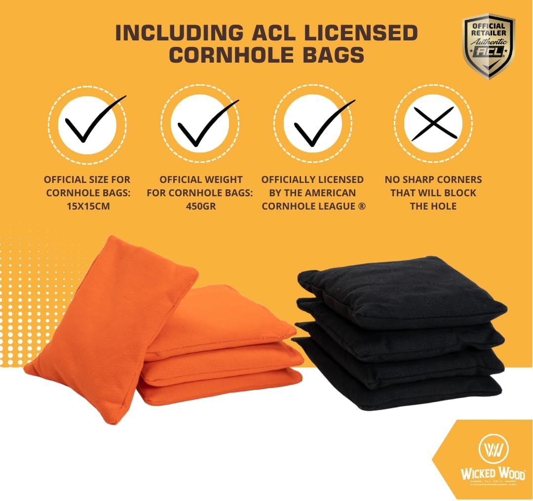 Cornhole Set – 120 x 60 cm - Sackloch Spiel – Wicked Wood – offiziell ACL-lizensiertes Set of Boards