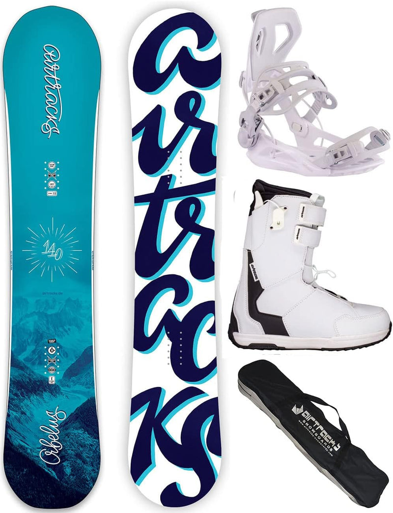 Airtracks Damen Snowboard Set Orbelus Lady Camber + Bindung Master W Fastec + Snowboard Boots + Sb B