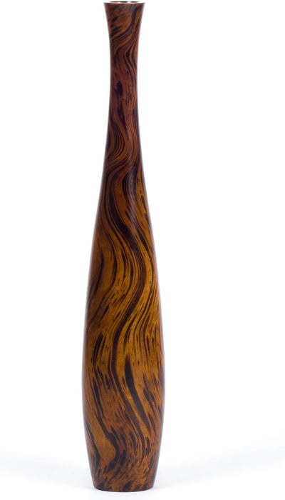 Leewadee Grosse Bodenvase für Dekozweige hohe Standvase Design Holzvase, Holz, 70 cm, Braun Hellbrau