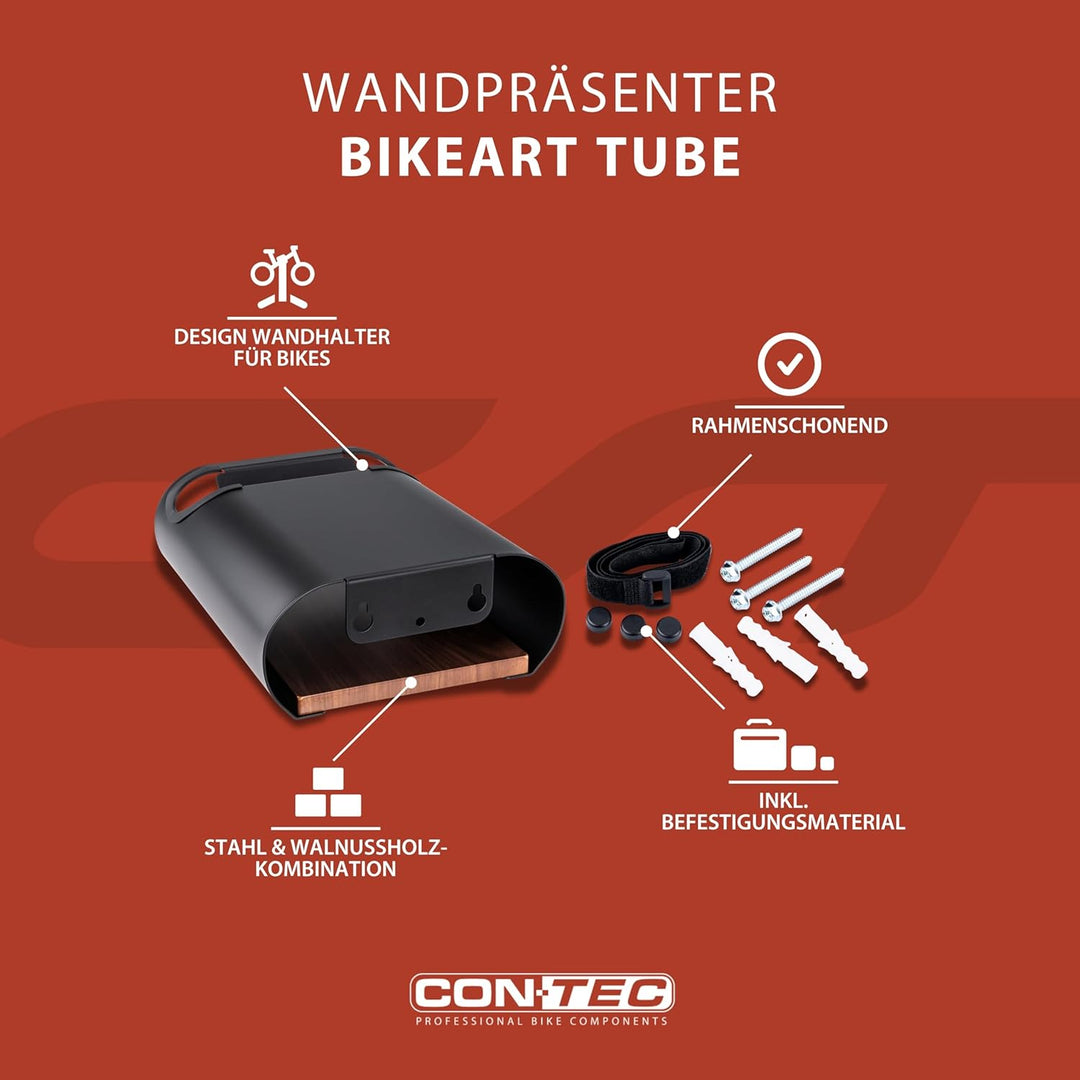 CONTEC Wandpräsenter bikeART Tube, 25kg, aus Stahl und Walnussholz, inkl. Befestigungsmaterial, für