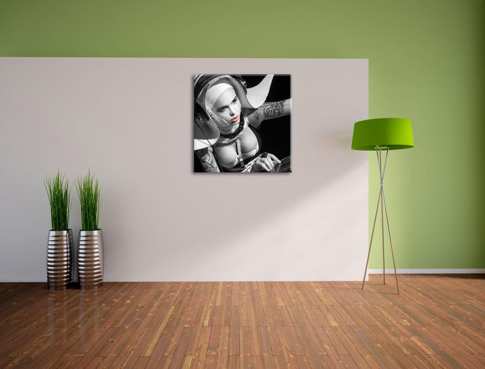 Pixxprint Tätowierte DJ Frau als Leinwandbild/Grösse: 70x70 cm/Wandbild/Kunstdruck/fertig bespannt,