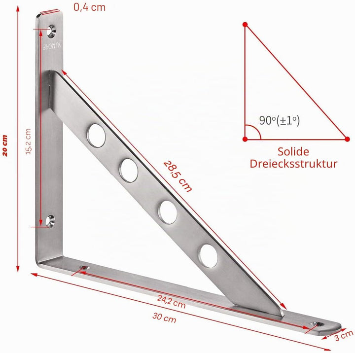 YUMORE Schwerlastkonsole 300 x 200mm Regalträger Schwerlast Edelstahl Regalwinkel 90 Grad Wandhalter