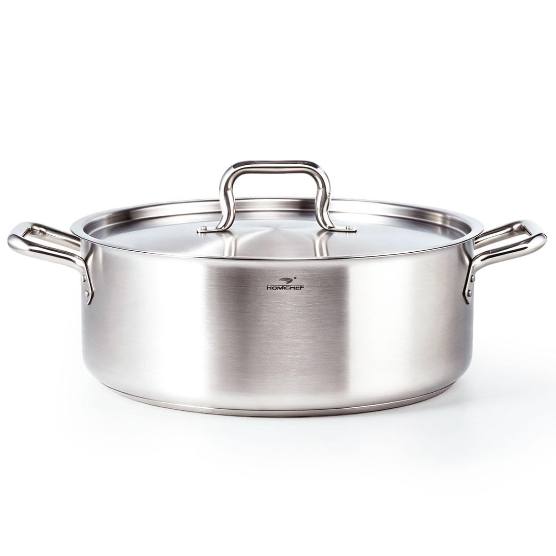 HOMICHEF 14L 36cm Schmorpfanne nickelfrei Edelstahl mattpoliert 14.2 Liter Bratpfanne aus Silbernem