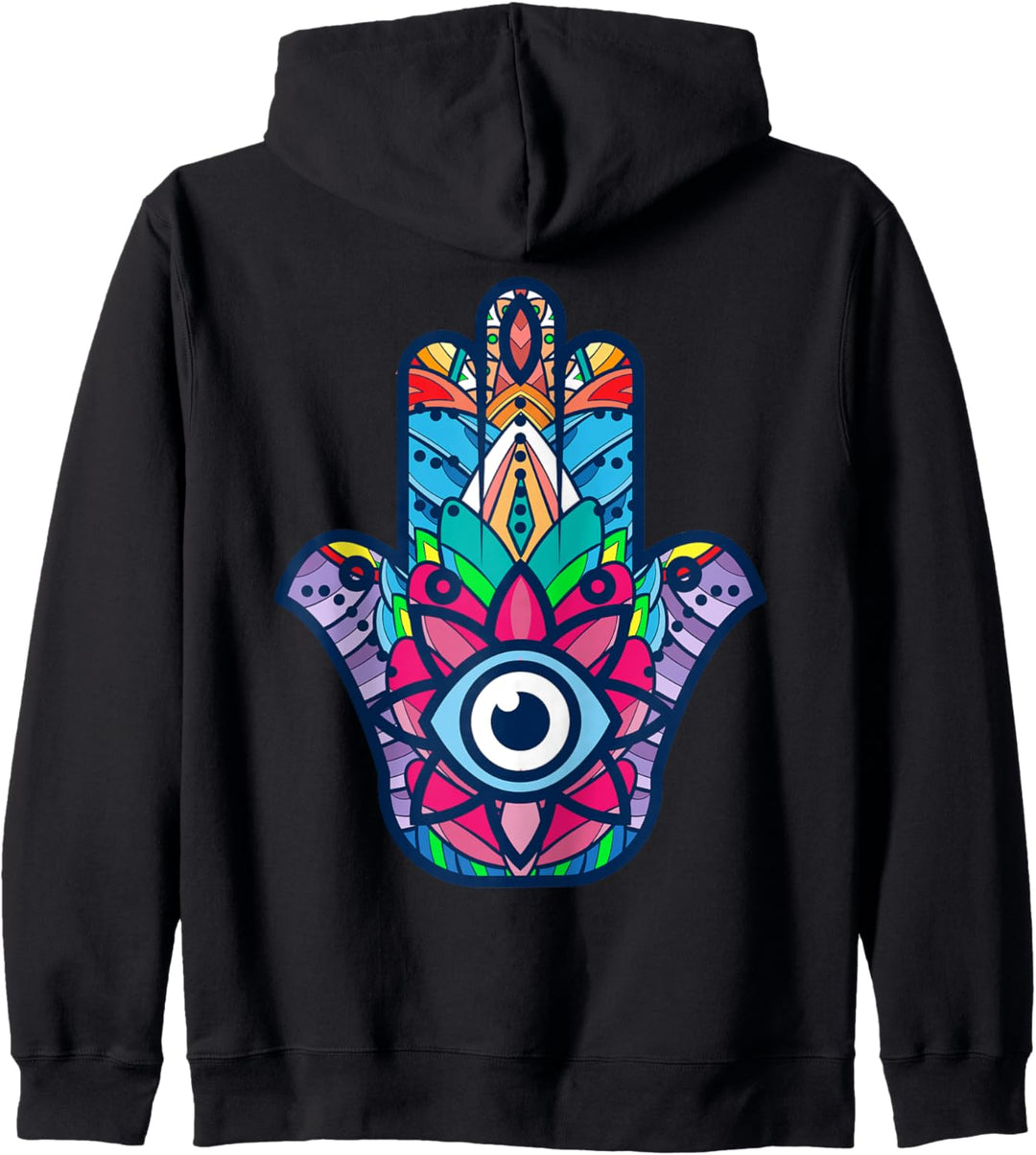 Buntes Nazar-Amulett, Hamsa-Symbol, blaues Blick, Ornament Kapuzenjacke