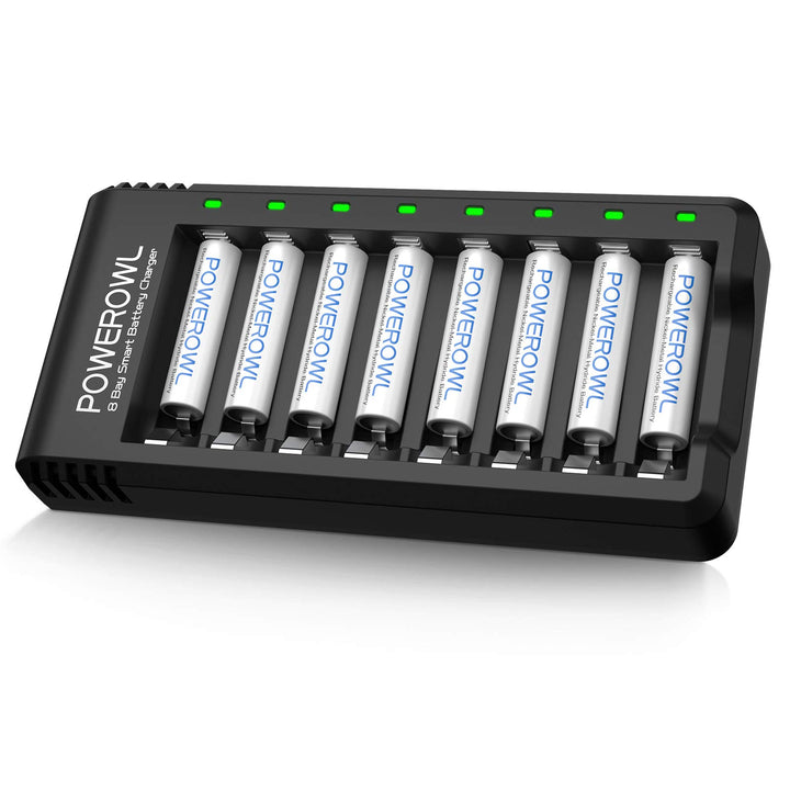 Powerowl Akku Ladegerät mit AAA Akku 1000mah 8 Stück, AA Akkuladegerät 8 Steckplatz Micro-USB Anschl