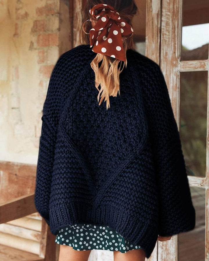 Cicy Bell Damen Strickjacken Cardigan Lose Laternenärmel Elegante Übergrosse Pullover XL Marineblau,