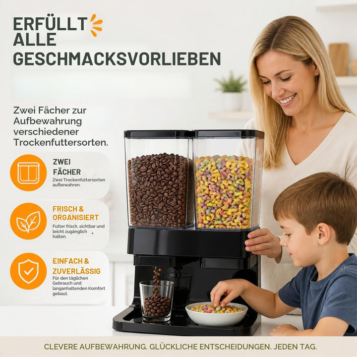Müslispender 2er Pack, Doppelkammer 3L Grosse Luftdichte Vorratsdose, Transparenter Cerealienspender