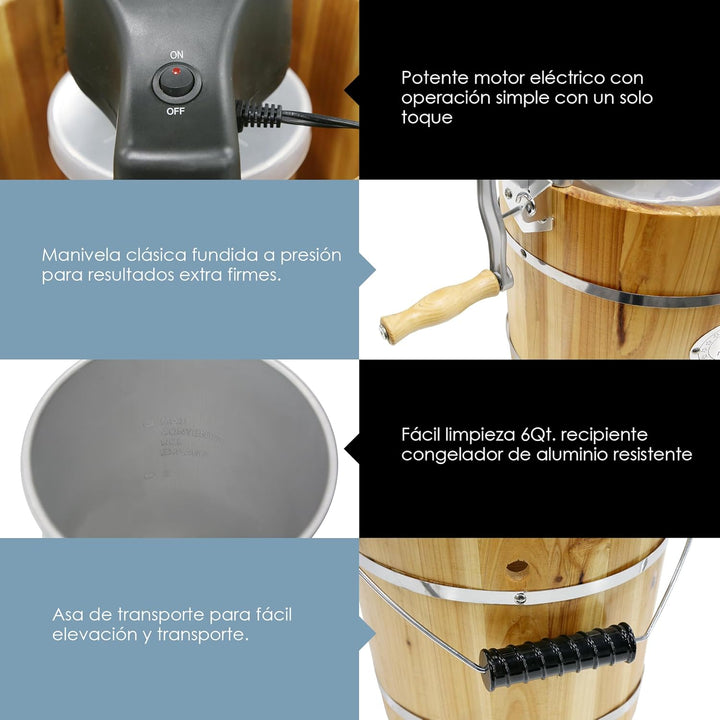 Elite Gourmet EIM916 Eismachine, traditionell, elektrisch, Vintage-Eimer aus Appalachenholz, klassis