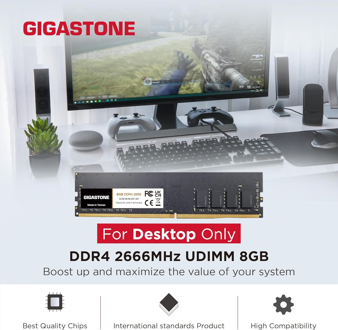 [DDR4 RAM] Gigastone Desktop RAM 32GB (4x8GB) DDR4 Ram 32GB DDR4-2666MHz PC4-21300 CL19 1.2V UDIMM 2