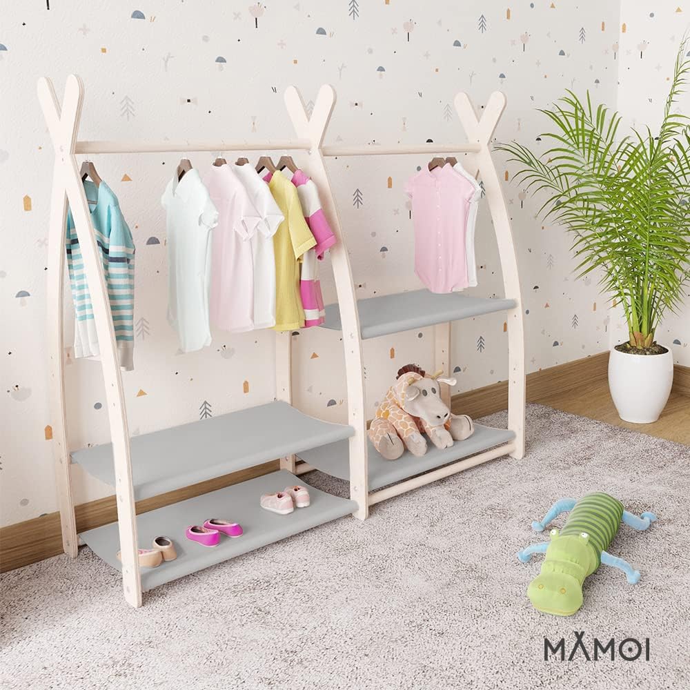 MAMOI® Kleiderstange Baby Kinderzimmer | Kinderkleiderstange 106x95x32cm / 53x95x32cm | Kinder Kleid