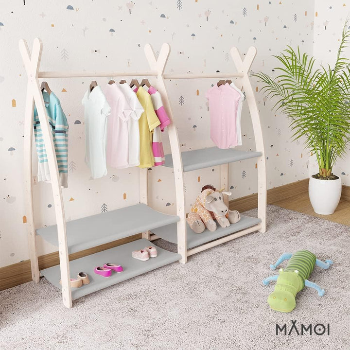 MAMOI® Kleiderstange Baby Kinderzimmer | Kinderkleiderstange 106x95x32cm / 53x95x32cm | Kinder Kleid