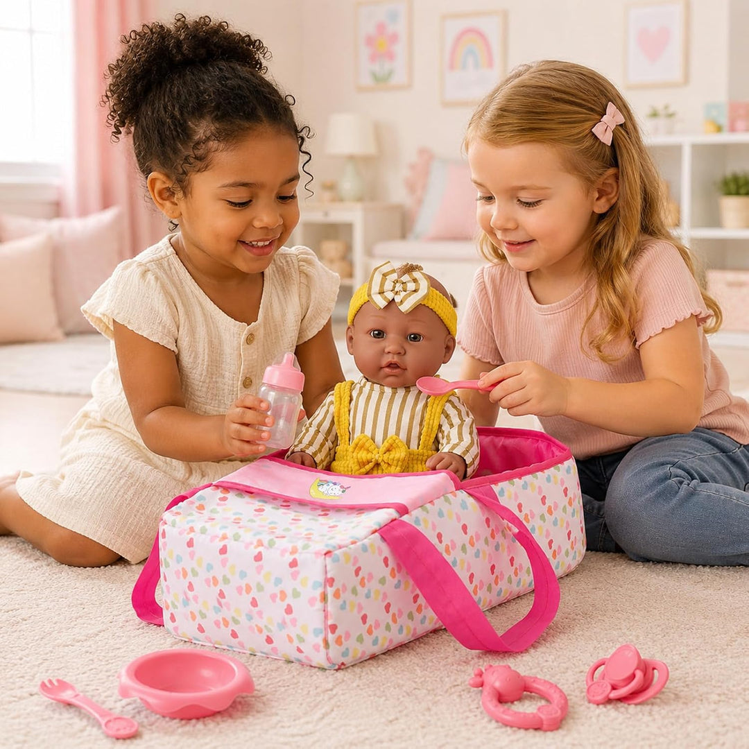 vamei Puppenzubehör mit 30 cm Baby Puppe, Geschenk Mädchen ab 3 Jahre | Puppen Zubehör Set mit Tragb