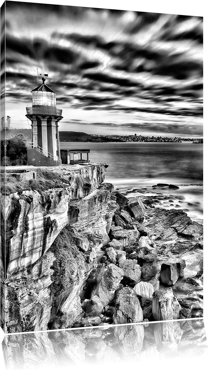 Monocrome, Leuchtturm, Format: 100x70 auf Leinwand, XXL riesige Bilder fertig gerahmt mit Keilrahmen