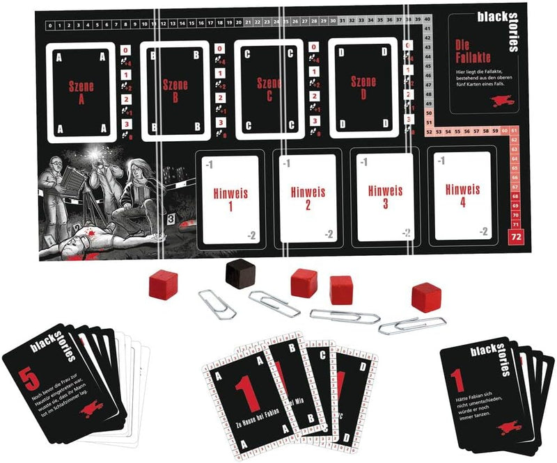 moses. 90083 Black Stories Das Spiel, offizielles Brettspiel zur Kult-Rätselreihe, Krimispiel mit 20