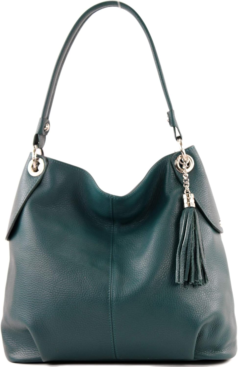 modamoda de - T185 - ital. Damen Schultertasche aus Leder Petrol, Petrol