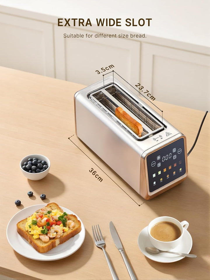 Yabano Toaster 4 Scheiben mit Touchscreen & Memory-Funktion, Single-Slice-Technologie, Timer, Auftau