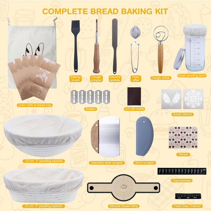 Gärkörbchen für Sauerteig Starter Set, 25cm Ovale & 23cm Runde Proofing Korb, Komplette Brot Backen